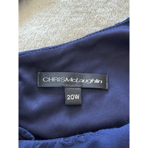 Chris McLaughlin Womens Dress Size 20 W Navy Cotton Eyelet Ruffle Pockets - Picture 10 of 10